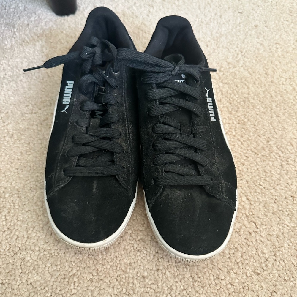 Puma Black Suede Low-Top Sneakers with White Accents